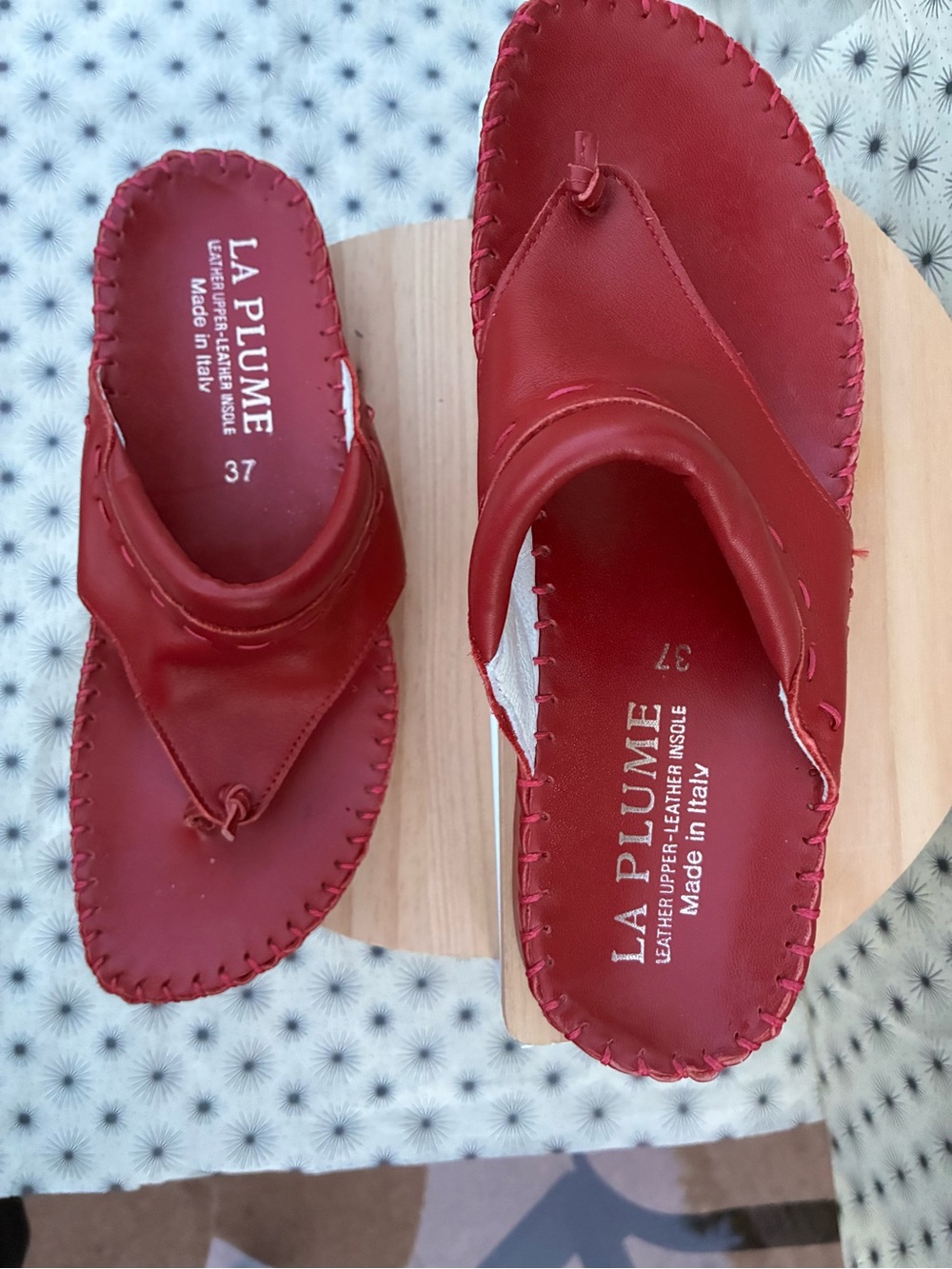 La Plume Red Leather Thong Sandals